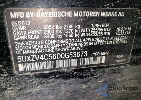2013 BMW X5 xDrive35I z USA, uszkodzony, nr VIN 5UXZV4C56D0G53673